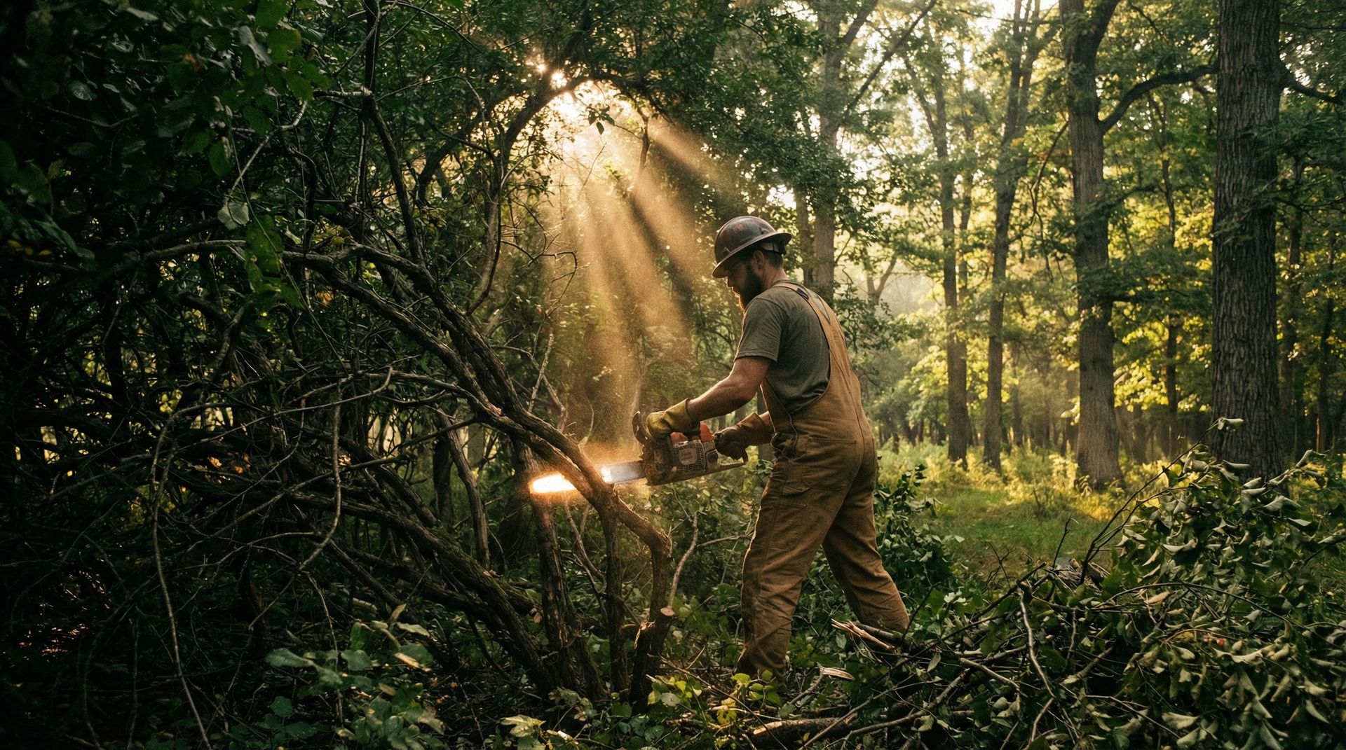 Dense buckthorn infestation in a Minnesota woodland being cleared