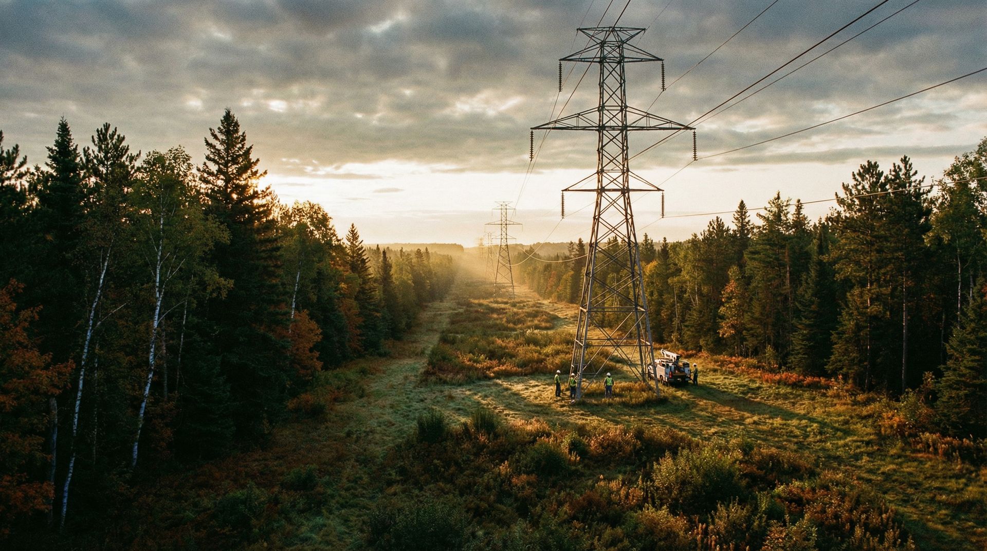 Power line right-of-way through Minnesota forest with managed vegetation